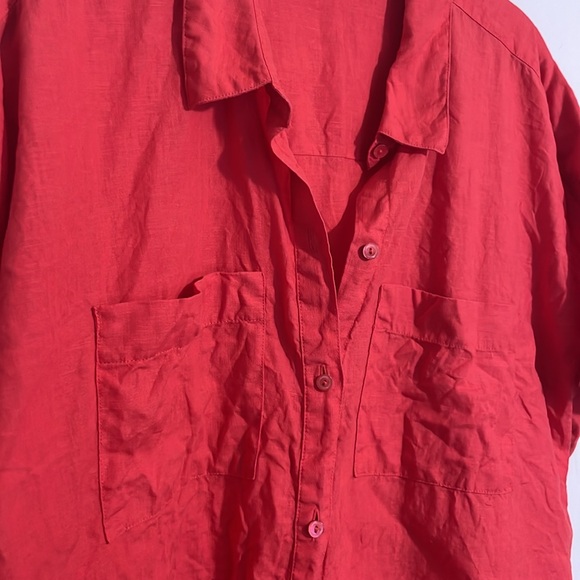 Red Organic Linen Eileen Fisher Button Up Shirt - Picture 5 of 8